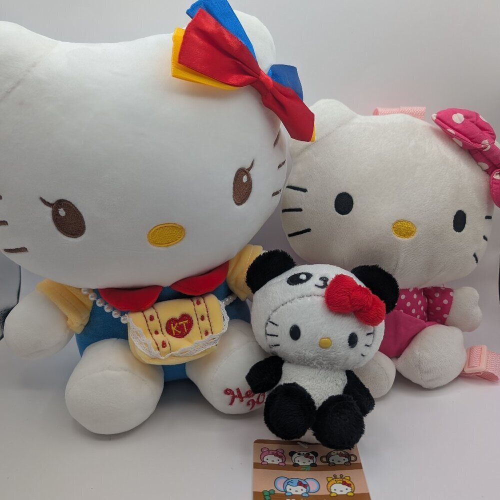 Sanrio Hello Kitty Plush Trio: Jumbo Dressed, Classic Pink, & Panda Mini Set